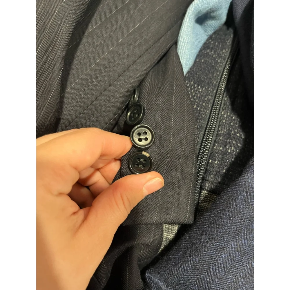 Men’s Canali Navy Blue Pinestripe Super 120s Wool Vintage Luxury Suit Jacket